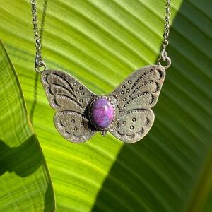 Purple Mojave Silver Butterfly Sterling Silver 925 Necklace